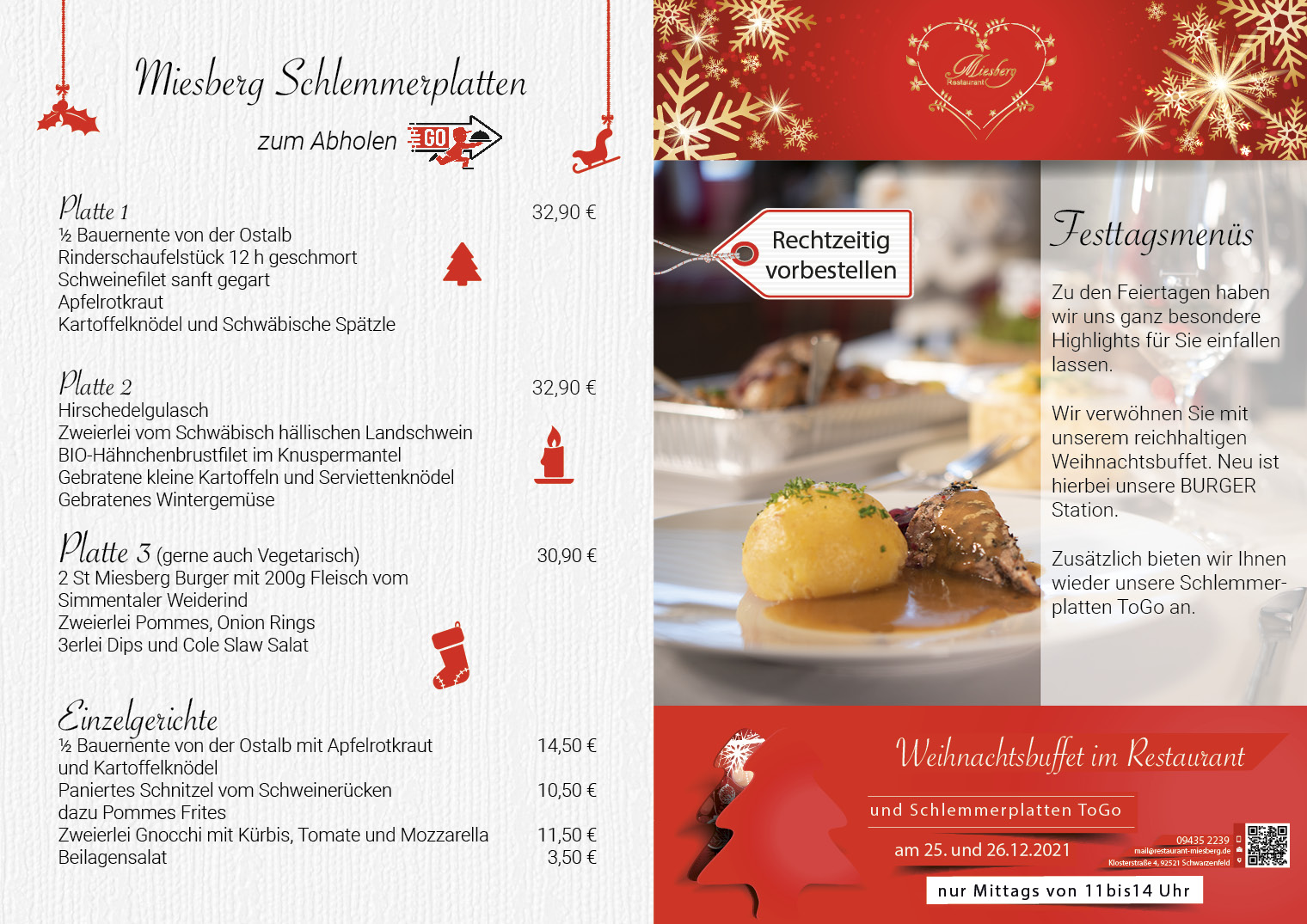 Weihnachtsmenü Restaurant Miesberg